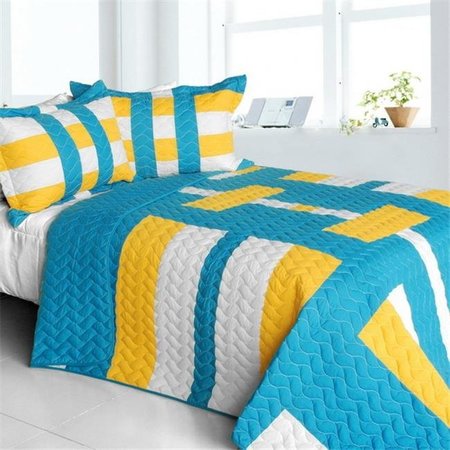 FURNORAMA Tower Vienna - Vermicelli-Quilted Patchwork Geometric Quilt Set  Full & Queen Size - Blue FU384909